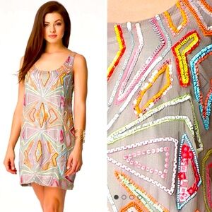 Bebe Geometric Patterned Sequined Slip Dress